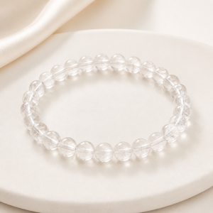 Elastic clear quartz beaded bracelet without clasp