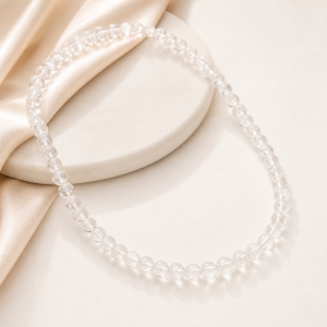 Continuous clear quartz beaded necklace without clasp